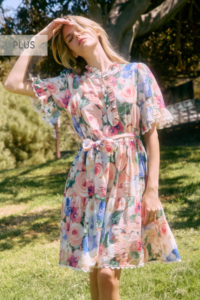 Pastel Floral Scallop Trim Dress