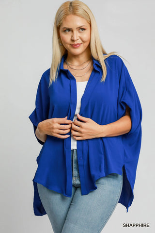 Button Down Flow Top in Blue
