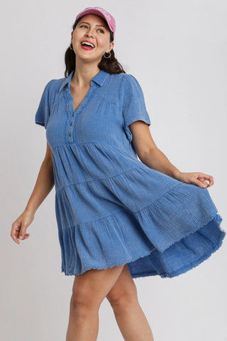 Mineral Wash Cotton Tiered Dress