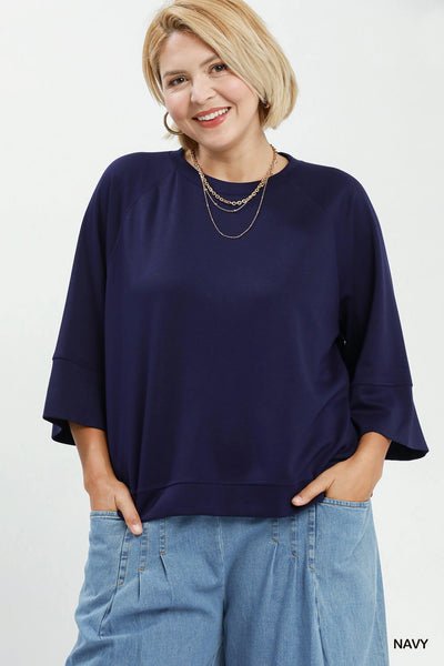 Luxe 3/4 Sleeve Top in Navy