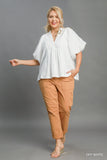 Smocked Front Bubble Sleeve Top in Off White