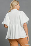 Smocked Front Bubble Sleeve Top in Off White