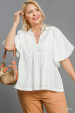 Smocked Front Bubble Sleeve Top in Off White
