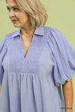 Smocked Front Bubble Sleeve Top in Periwinkle