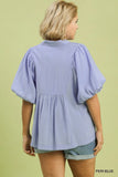 Smocked Front Bubble Sleeve Top in Periwinkle