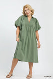 Smocked Front Cotton Midi Dress in Lagoon