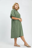 Smocked Front Cotton Midi Dress in Lagoon