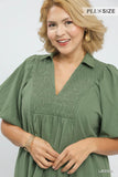 Smocked Front Cotton Midi Dress in Lagoon