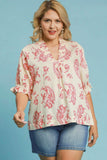 Cream & Red Paisley Print Top