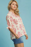 Cream & Red Paisley Print Top
