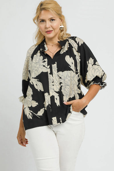 Black Cream Floral Top