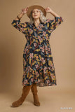 Black Floral Tiered Midi Dress