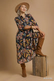 Black Floral Tiered Midi Dress