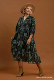Green Floral Tiered Midi Dress