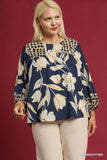 Navy & Mustard Print Top