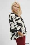 Leaf Print LS Top in Black