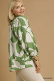 Leaf Print LS Top in Green