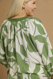 Leaf Print LS Top in Green