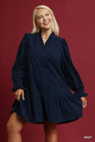 Corduroy Shirt Dress in Navy