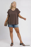 Scallop Trim Linen Cotton Top in Espresso