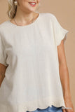 Scallop Trim Linen Cotton Top in Oat
