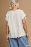 Scallop Trim Linen Cotton Top in Oat