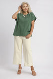 Scallop Trim Linen Cotton Top in Palm