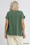 Scallop Trim Linen Cotton Top in Palm