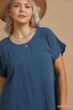 Scallop Trim Linen Cotton Top in Slate