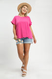 Scallop Trim Linen Cotton Top in Pink