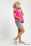 Scallop Trim Linen Cotton Top in Pink