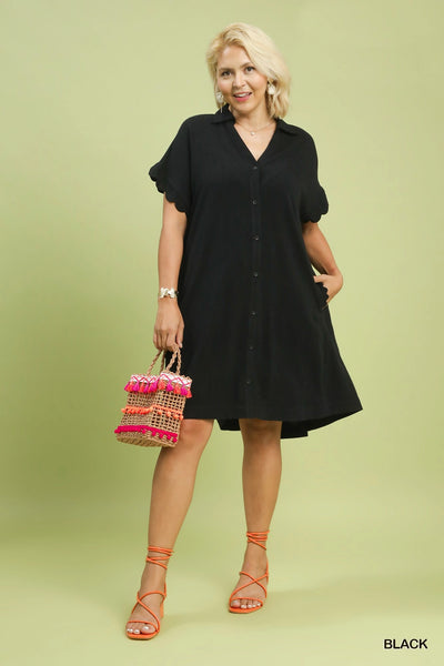 Scallop Linen Cotton Shirt Dress