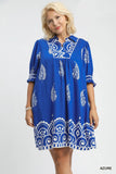 Paisley Print Flow Dress in Azure