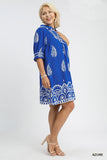 Paisley Print Flow Dress in Azure