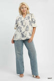Floral Embroidered Smocked Trim Top in Navy