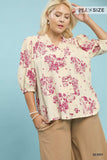 Floral Embroidered Smocked Trim Top in Berry