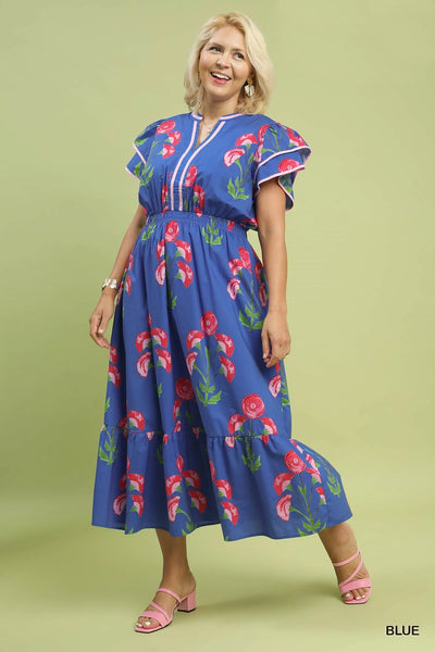 Blossom Meadow Cotton Midi/Maxi Dress in Blue