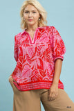 Pink and Red Tropical Print Top