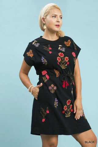 Cotton Embroidered Drawstring Dress