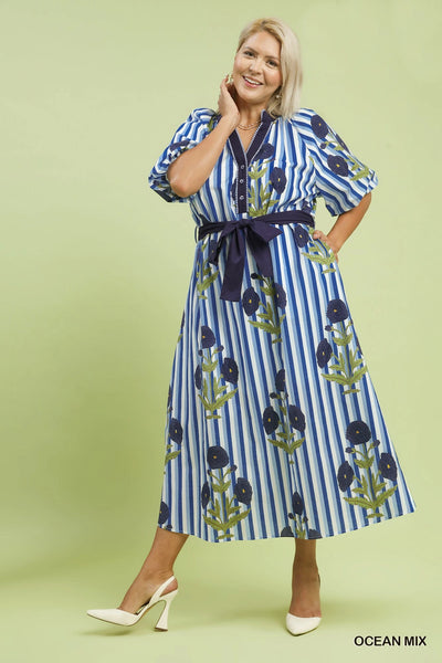 Striped Floral Tie Midi/Maxi Dress