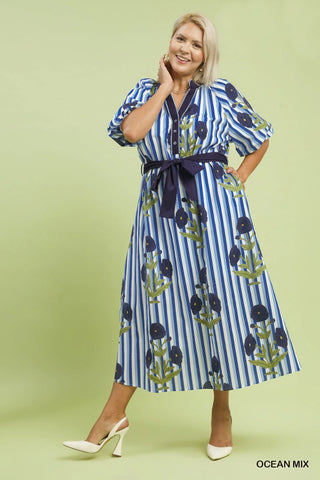 Striped Floral Tie Midi/Maxi Dress