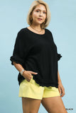Frayed and Scalloped Linen Cotton Top in Black