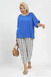 Frayed and Scalloped Linen Cotton Top in Blue