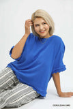 Frayed and Scalloped Linen Cotton Top in Blue