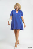 Contrast Collar Jacquard Dress in Blue