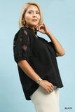 Floral Lace Sleeve Top in Black
