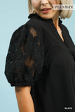 Floral Lace Sleeve Top in Black