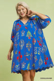 Multi Floral Swing Dress in Blue