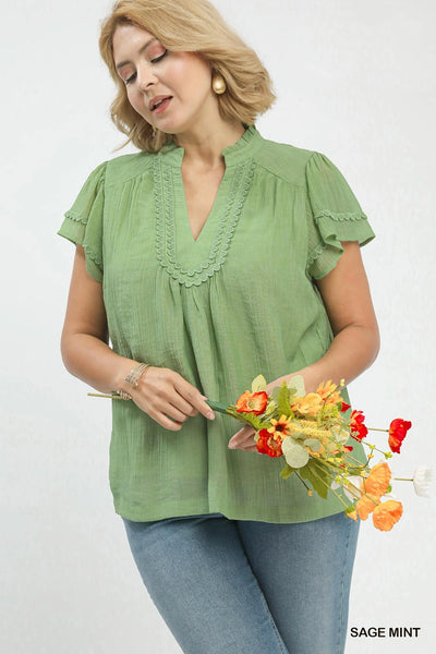 Micro Scallop Trim Sage Top