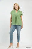 Micro Scallop Trim Sage Top